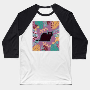 Curious cat, butterflies and leaves Baseball T-Shirt